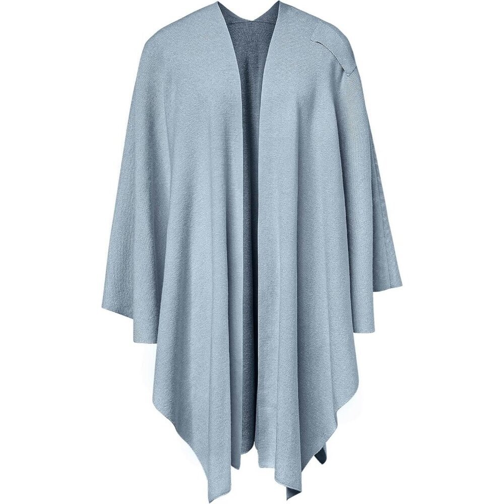 Women's 1-blue Cross Front Poncho Sweater Wrap Knitted Elegant Shawls Cape - Picture 5 of 6